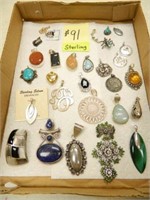 Flat of Sterling Pendants, Approximately 29 Pieces