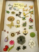 Flat with Floral & Figural Pins, Some Vintage