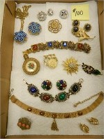 Flat of Vintage Pins, Necklaces, Bracelets,