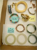 Flat of Bracelets Including Lucite, Glass, Gold