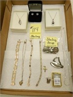 Flat of Sterling Including Necklaces, Earrings,