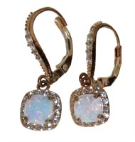 Rose Toned Opal & White Topaz Dangle Earrings