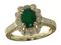 14kt Gold Oval 1.62ct Emerald & Diamond Ring
