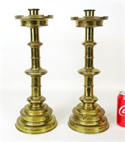 Pair of Gothic Revival Brass Candlesticks