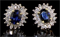 14kt Gold Oval 3.00 ct Sapphire/Diamond Earrings