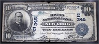 Series 1902 Irving NY $10 Large National Currency
