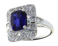14kt White Gold 3.70 ct Sapphire & Diamond Ring