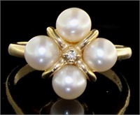 14kt Gold Pearl & Diamond Cluster Ring