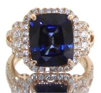 14kt Rose Gold 8.62 ct Sapphire & Diamond Ring