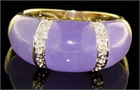 14kt Gold Natural Purple Jade & Diamond Ring