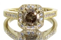14kt Gold Round 1.31 ct Cognac Diamond Ring
