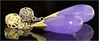 14kt Gold Natural Purple Jade Teardrop Earrings