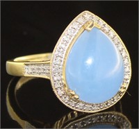 14kt Gold Natural Chalcedony & Diamond RIng