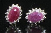 Natural Oval Ruby & Diamond Earrings