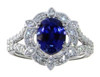 14kt Gold 3.20 ct Oval Sapphire & Diamond Ring