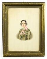 19th c. Watercolor Portrait of a Woman