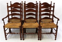 Set of 6 Ladderback Rush Seat Chairs