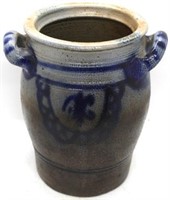 Stoneware Crock w/ Cobalt Blue Accents