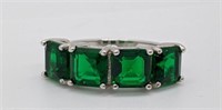 Sterling Silver Princess Cut Emerald Ring Sz 7 3/4
