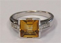 Citrine & .06 Diamond 14k white gold ring