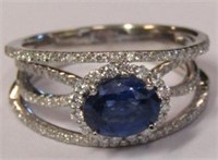 Platinum GIA Cert Blue Sapphire & Diamond Ring