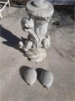 HEAVY CEMENT SQUIRREL PLANT STAND AND HEDGE HOGS