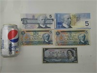 Canada 5 billets 5$ basse condition: