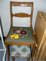 CHAIR WITH NEEDLEPOINT SEAT, FOOTSTOOL