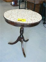 ROUND WALNUT SIDE TABLE WITH MOSAIC TOP