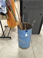 30gal Metal Barrel w/ Wood Dowels and Yardsticks