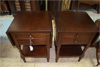 Pair of Cherry drop-leaf side tables with two