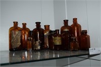 15 Assorted Size Brown Glass Medicine Bottles,