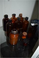 10 Assorted Size Brown Glass Medicine Bottles