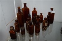 16 Assorted Size Amber Glass Medicine Bottles