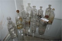 15 Clear Glass Medicine Bottles, Some Advertising