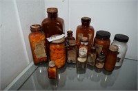 14 Assorted Size Amber Glass Medicine Bottles