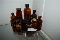 14 Assorted Size Amber Glass Medicine Bottles