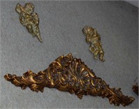 Gold painted ornamental crown molding and pair of