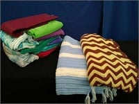 Box of Fabric, 2 Crocheted Blankets