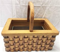 Heavy Wooden Weaved Basket Planter w/