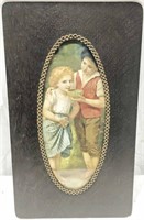 Wooden Framed Oval Picture of Boy & Girl