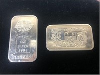 Two .999 Fine Silver One Troy Ounces Each Bars