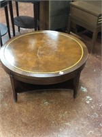 32" Round Mid Century Modern Coffee Table w Shelf