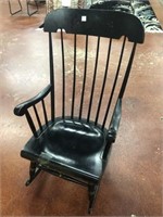 Vintage Colonial Black Rocking Chair with Cushion