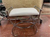 Modern Chrome Footstool with Leather Cushion
