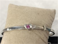 Sterling Silver Bangle Heart Stones