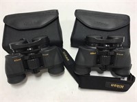 2 Pairs Nikon Aculon A211 Binoculars w/ Cases