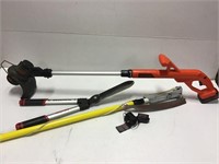 B&D Weed Eater, Pull Saw, & Gilmour Hedge Trimmers