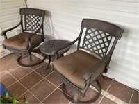 Metal patio swivel chairs - two (2) and side