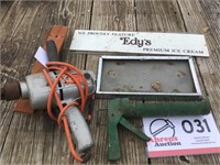 Edy's Sign, License Plate Holder, Caulking Gun,